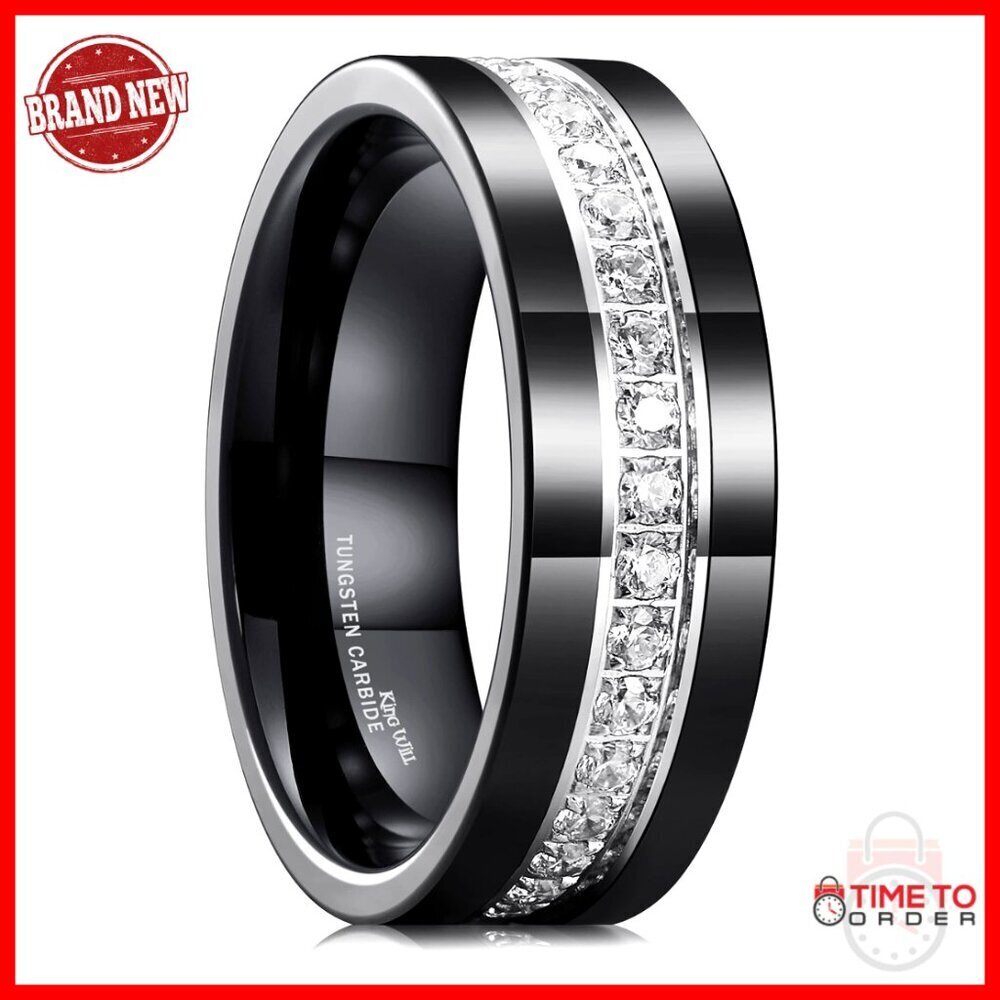 Men's Tungsten Wedding Band 8mm Comfort Fit Cubic Zirconia Inlay Ring